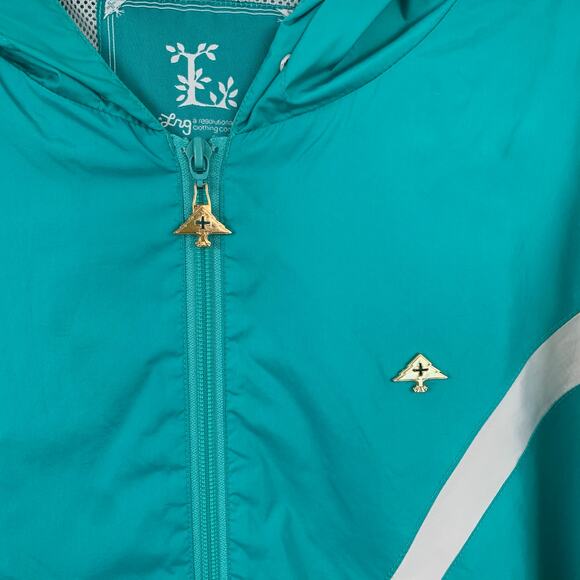 Women Vintage Colorblock Windbreaker Athleisure Hoodie Jacket Teal Size 2XL - Picture 4 of 9